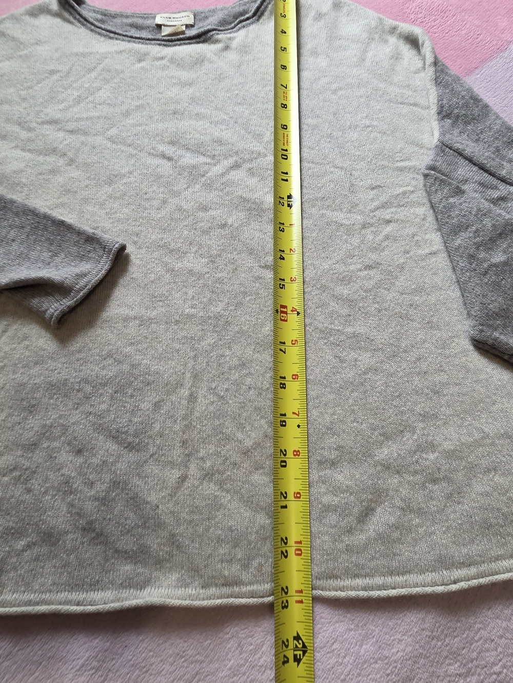 Club Monaco Cashmere Light and Dark Gray Two-Tone Crewneck Sweater - Picture 2 of 7